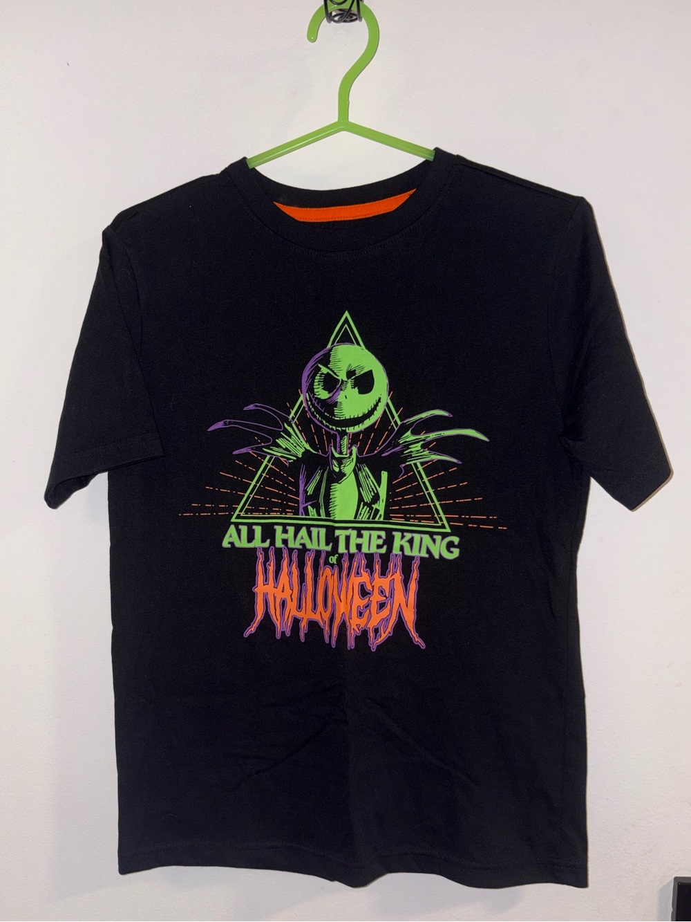 Disney Black Tee with Neon Green, Purple & Orange Halloween Graphic